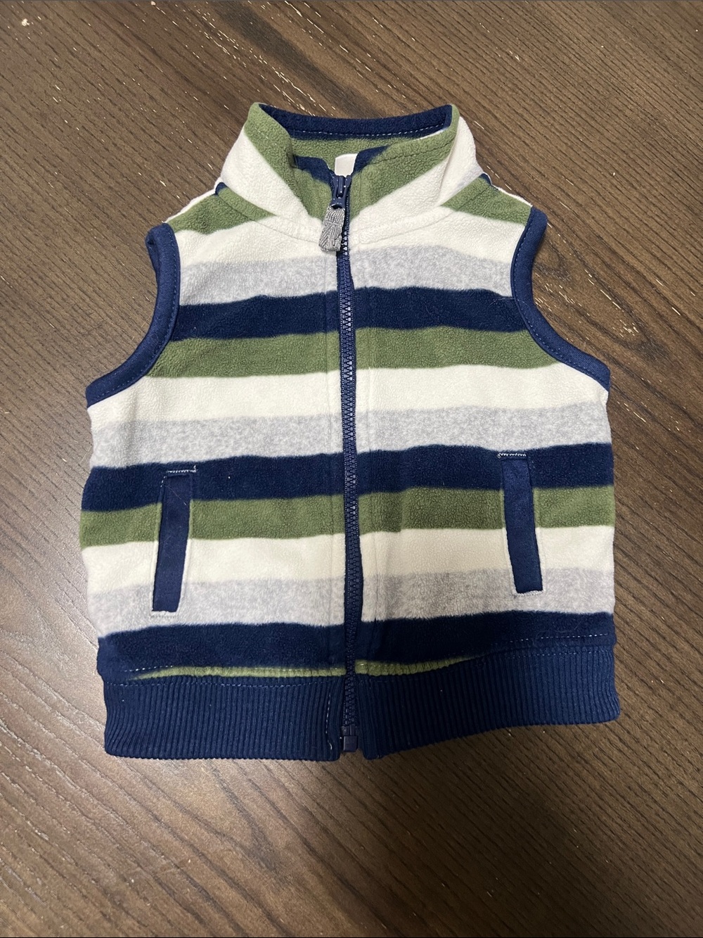 Carter's Navy, Olive & White Striped Fleece Zip Vest